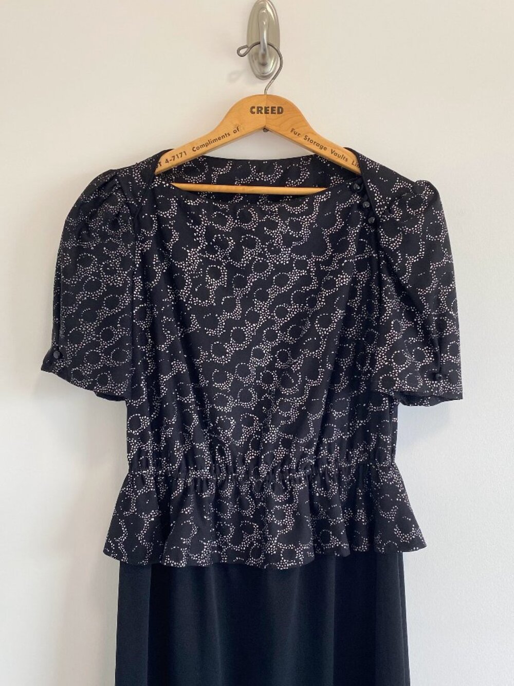 Vintage Black & Silver Peplum Midi Dress / 80s